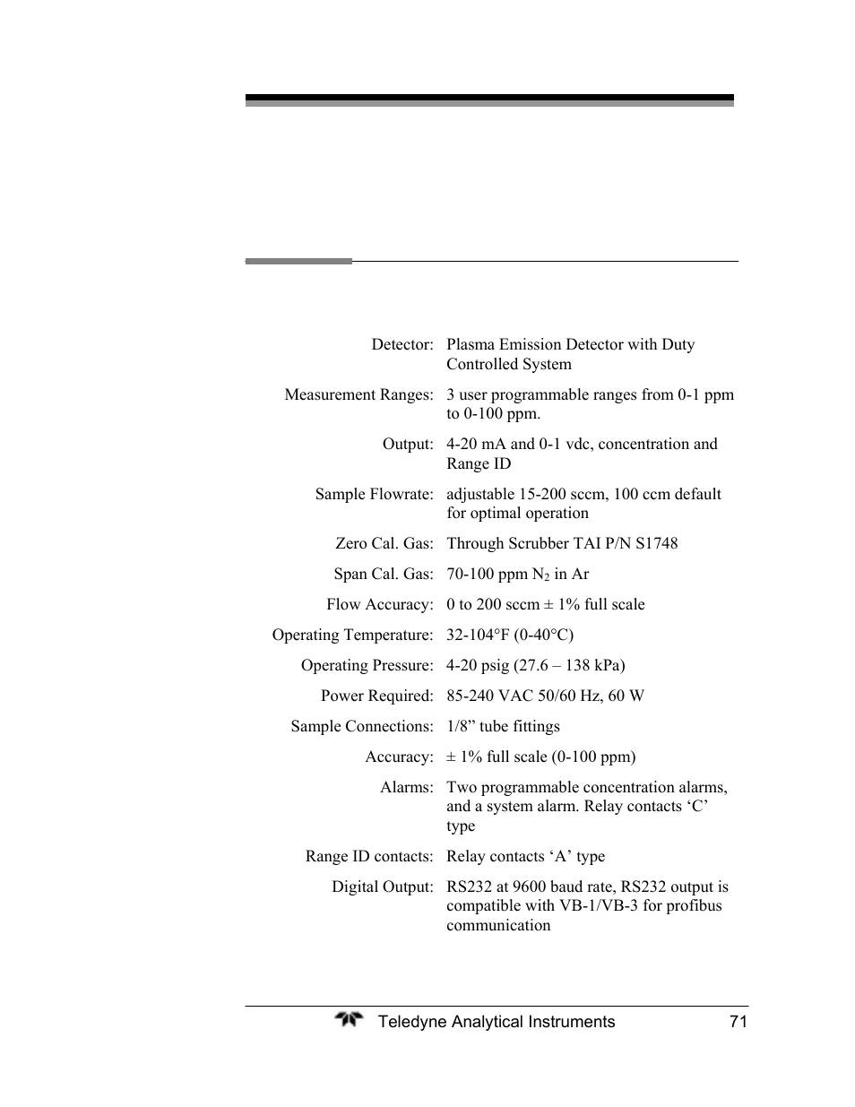 Appendix | Teledyne 2120XL - Trace Nitrogen Analyzer User Manual | Page 83 / 85