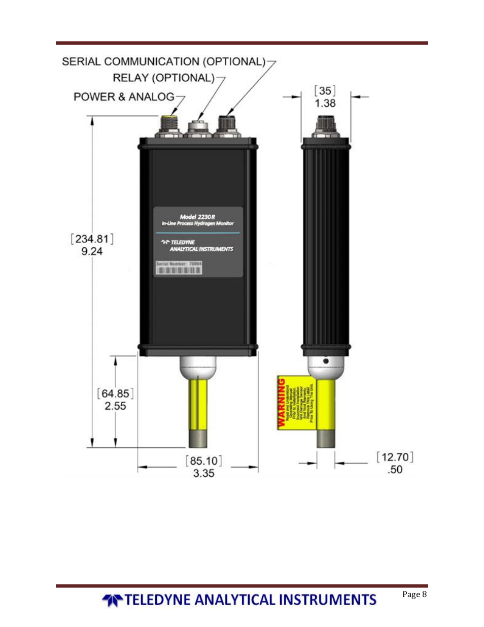 Model 2230r, process hydrogen analyzer | Teledyne 2230R - Process Hydrogen Analyzer User Manual | Page 8 / 26