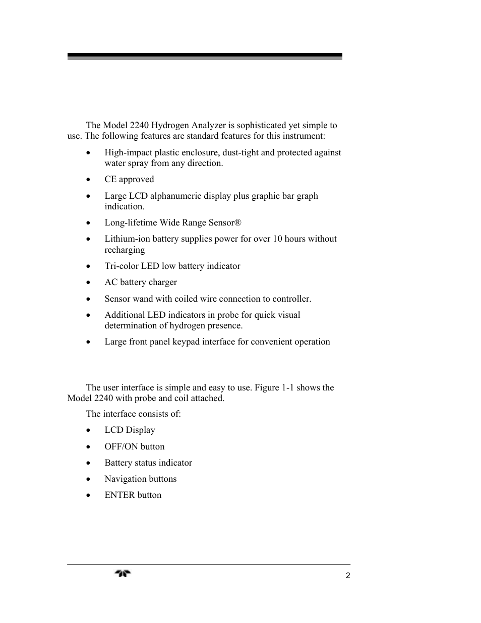 Teledyne 2240 - Portable Handheld Hydrogen Leak Detector, 3rd generation (revision 2/29/08) User Manual | Page 12 / 40