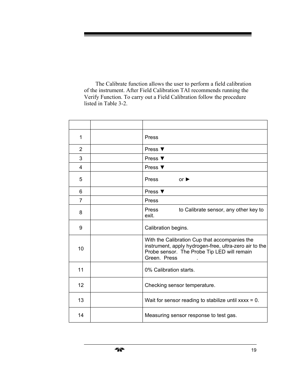5 calibrate sensor | Teledyne 2240 - Portable Handheld Hydrogen Leak Detector, 3rd generation (revision 2/29/08) User Manual | Page 29 / 40