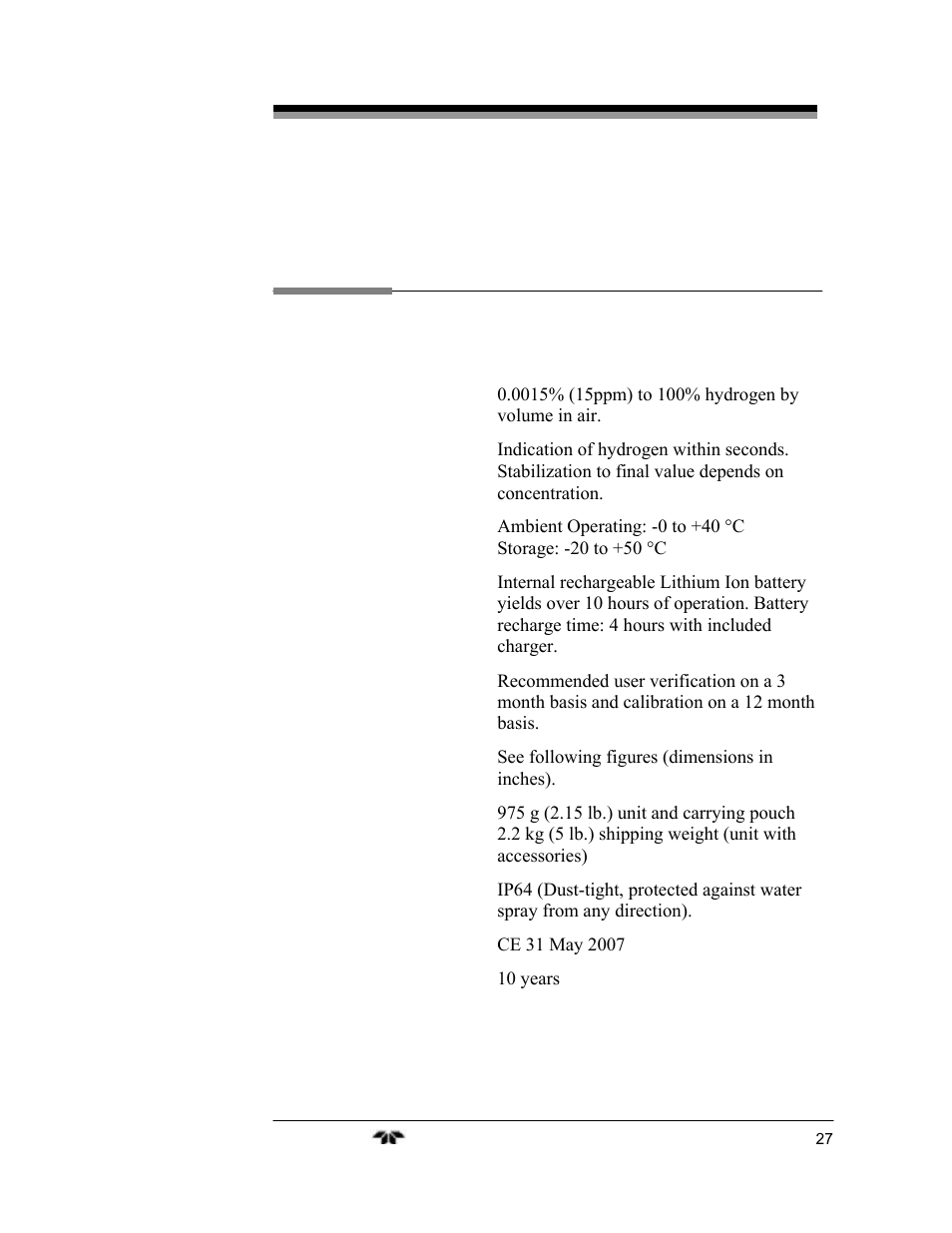 Appendix | Teledyne 2240 - Portable Handheld Hydrogen Leak Detector, 3rd generation (revision 2/29/08) User Manual | Page 37 / 40