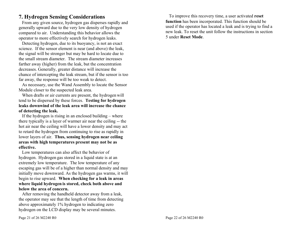 Hydrogen sensing considerations | Teledyne 2240 – Portable Handheld Hydrogen Leak Detector, 2nd generation User Manual | Page 11 / 13