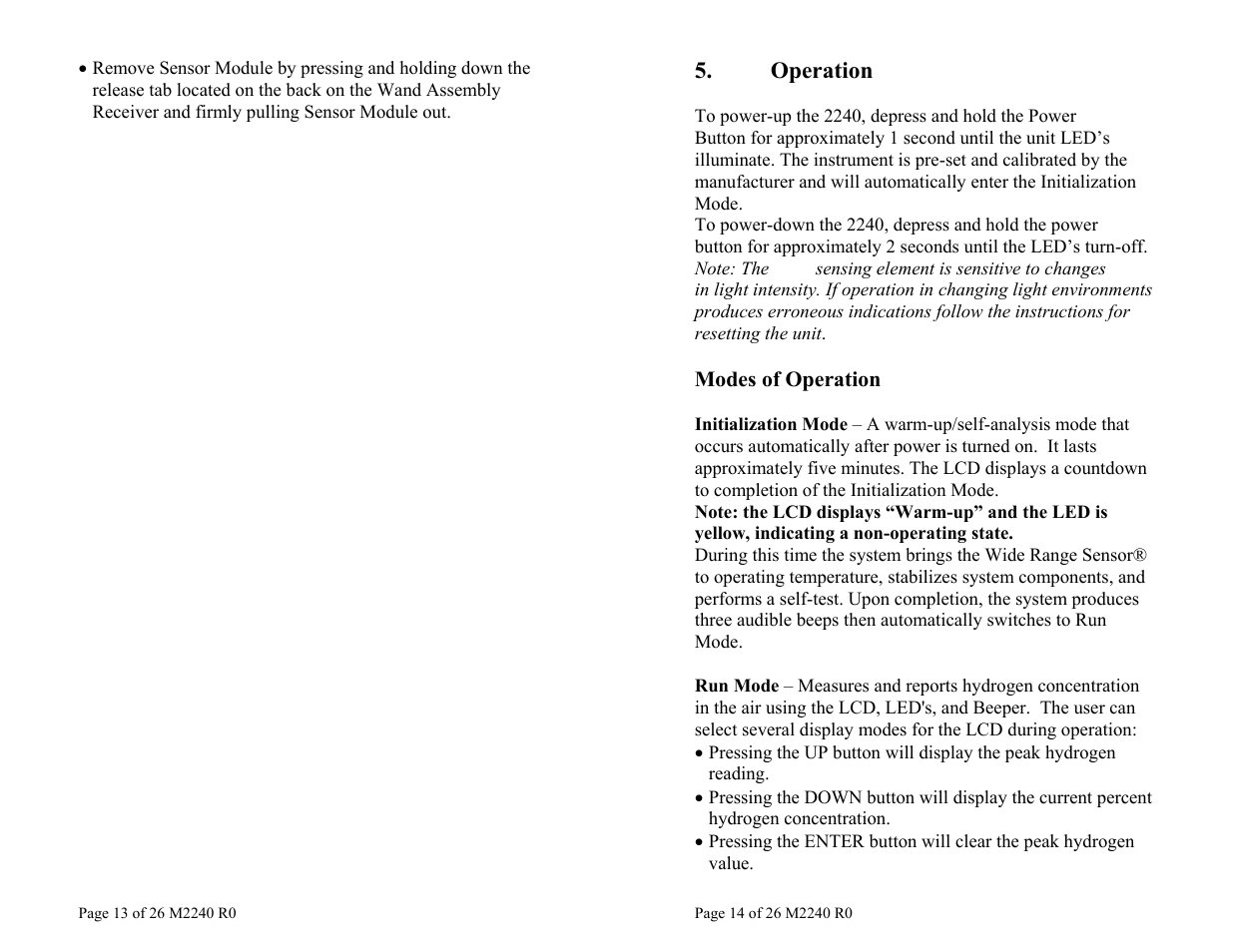 2240 operation | Teledyne 2240 – Portable Handheld Hydrogen Leak Detector, 2nd generation User Manual | Page 7 / 13