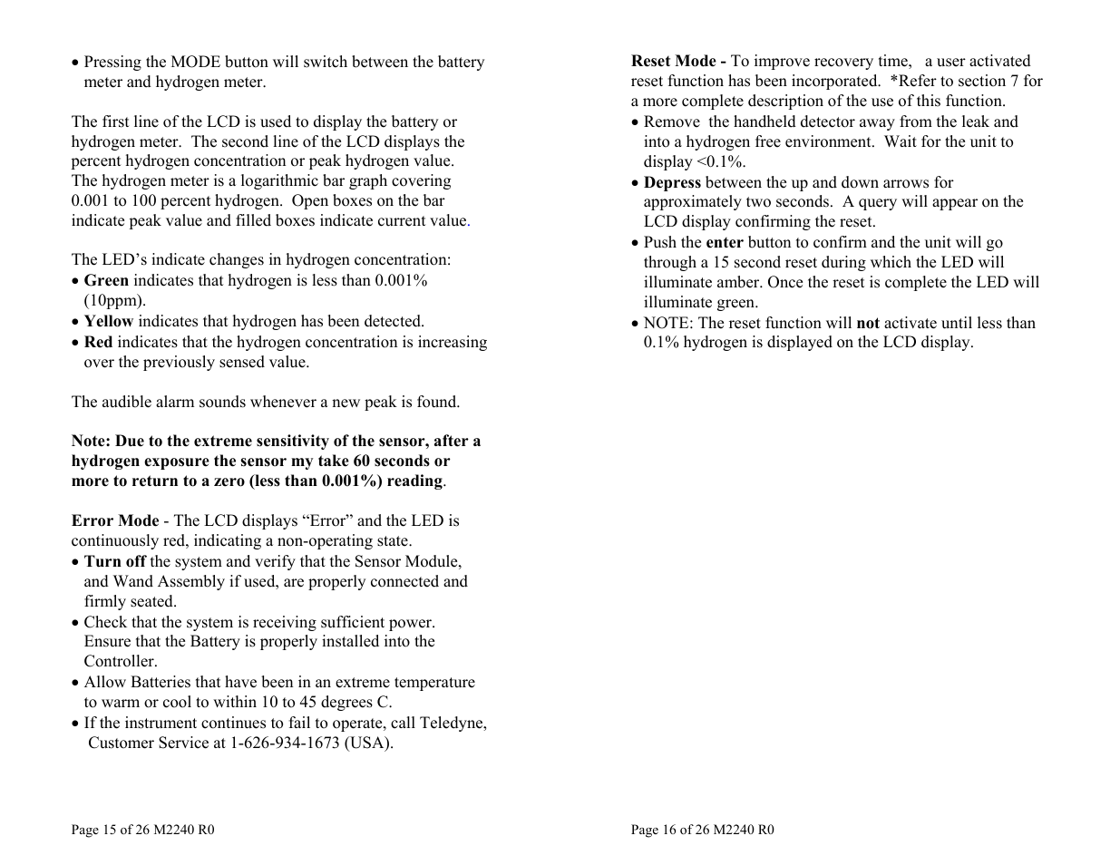 Teledyne 2240 – Portable Handheld Hydrogen Leak Detector, 2nd generation User Manual | Page 8 / 13