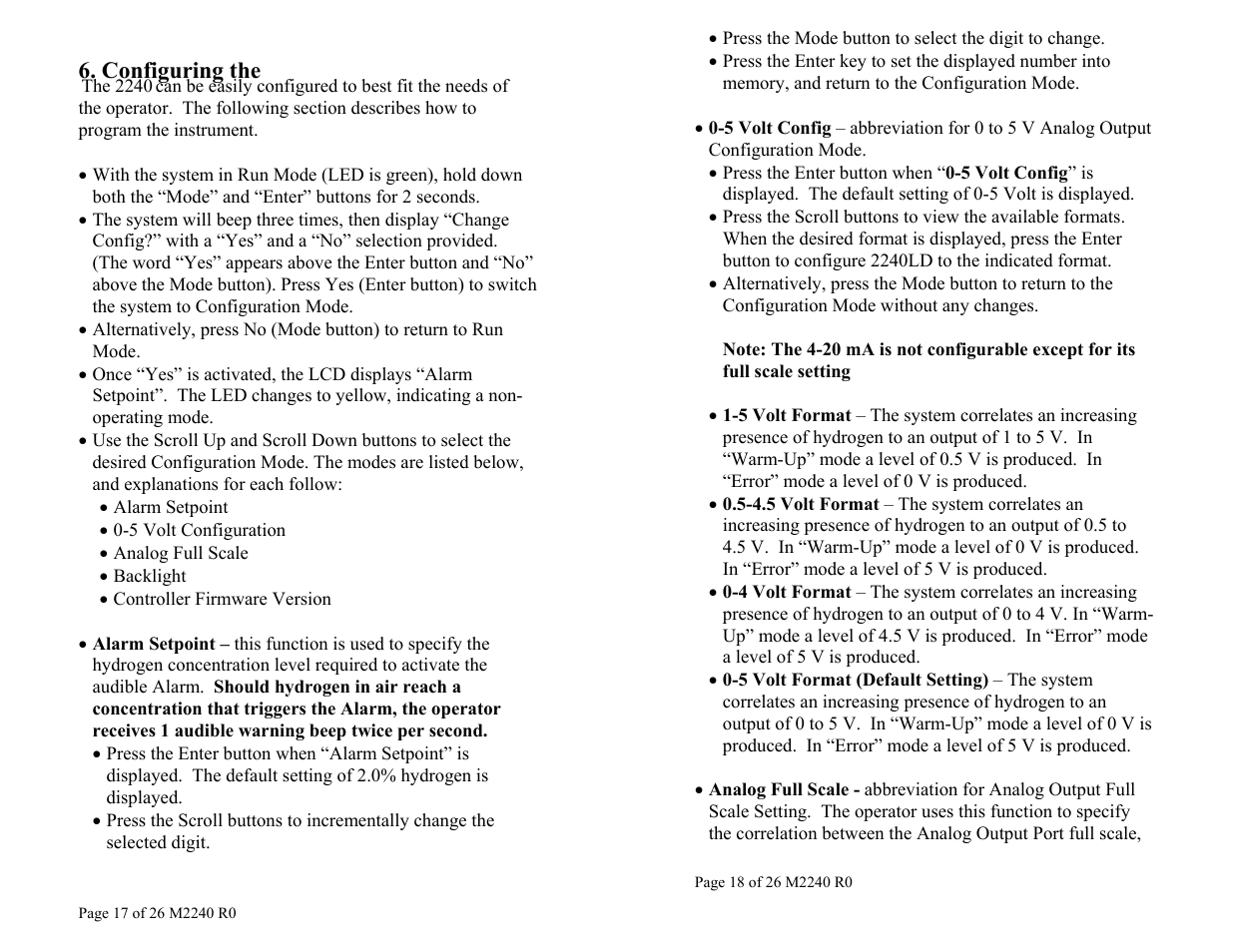 Configuring the 2240 | Teledyne 2240 – Portable Handheld Hydrogen Leak Detector, 2nd generation User Manual | Page 9 / 13