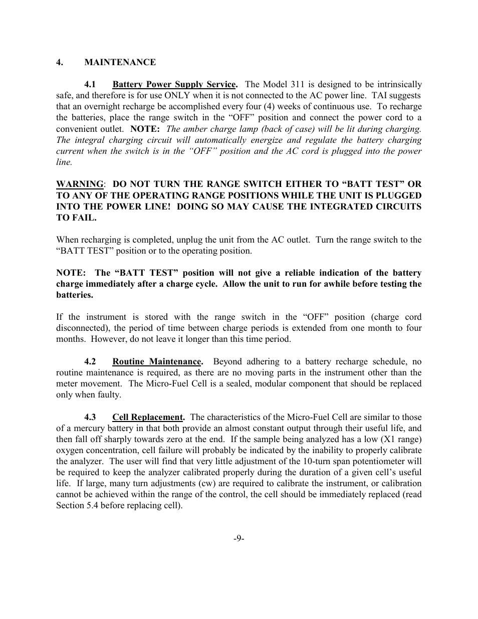 Teledyne 311 - Portable trace oxygen analyzer User Manual | Page 12 / 19