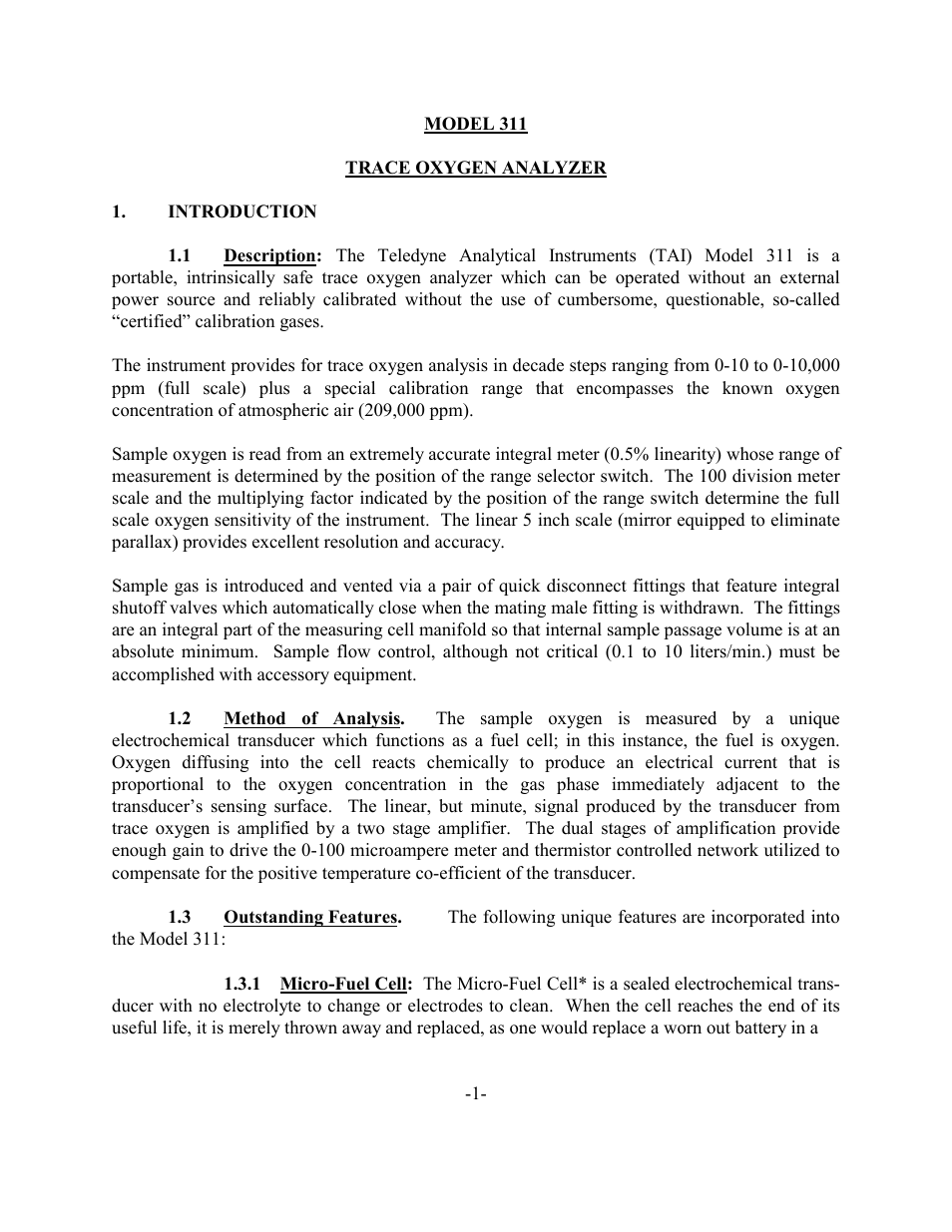 Teledyne 311 - Portable trace oxygen analyzer User Manual | Page 4 / 19