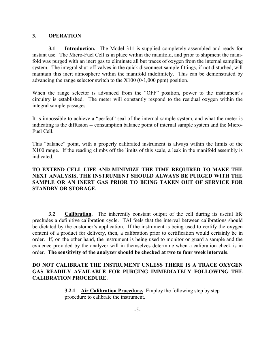 Teledyne 311 - Portable trace oxygen analyzer User Manual | Page 8 / 19