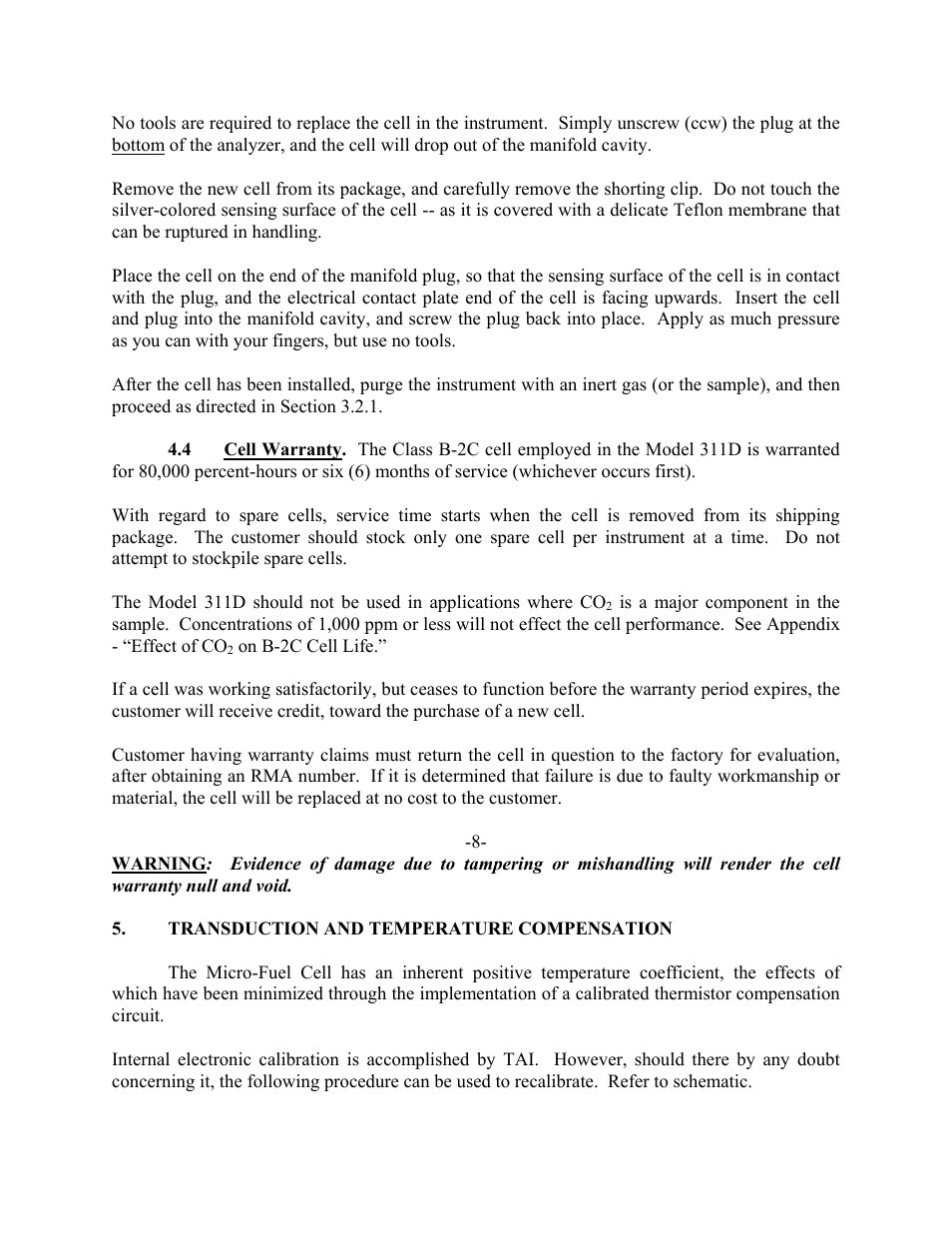 Teledyne 311D - Portable trace oxygen analyzer with digital meter User Manual | Page 10 / 18