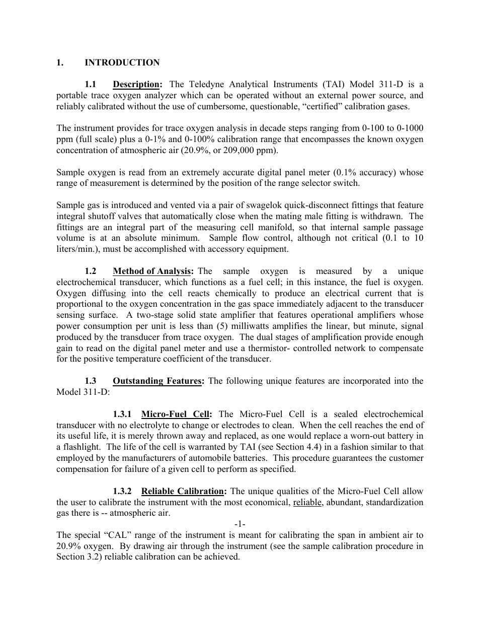 Teledyne 311D - Portable trace oxygen analyzer with digital meter User Manual | Page 3 / 18