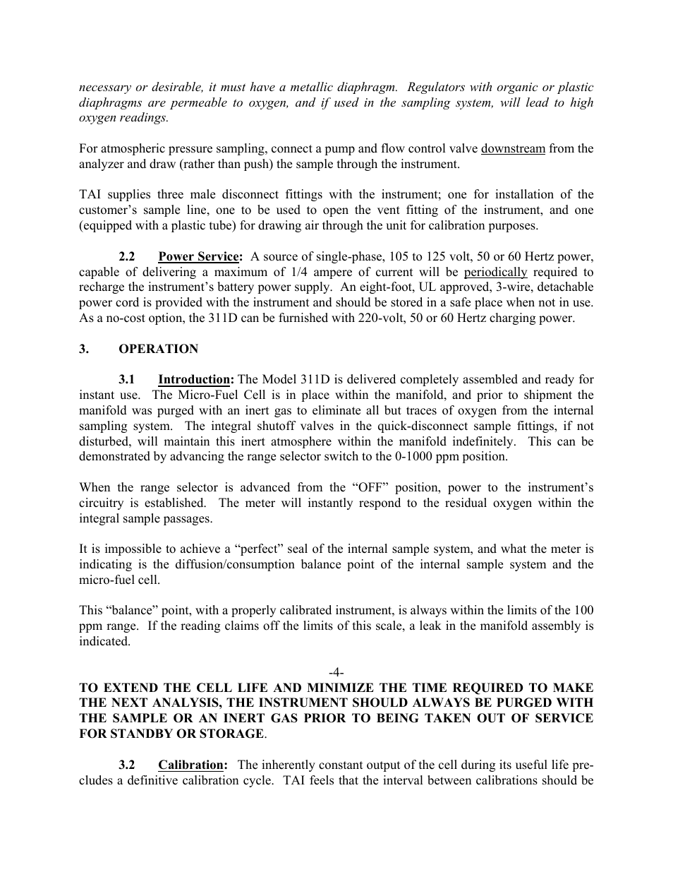 Teledyne 311D - Portable trace oxygen analyzer with digital meter User Manual | Page 6 / 18