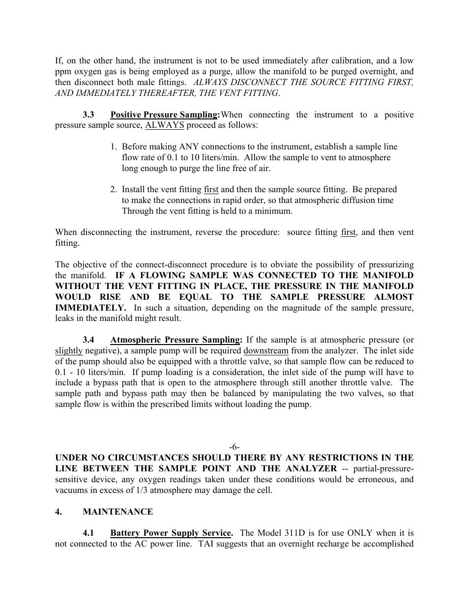 Teledyne 311D - Portable trace oxygen analyzer with digital meter User Manual | Page 8 / 18