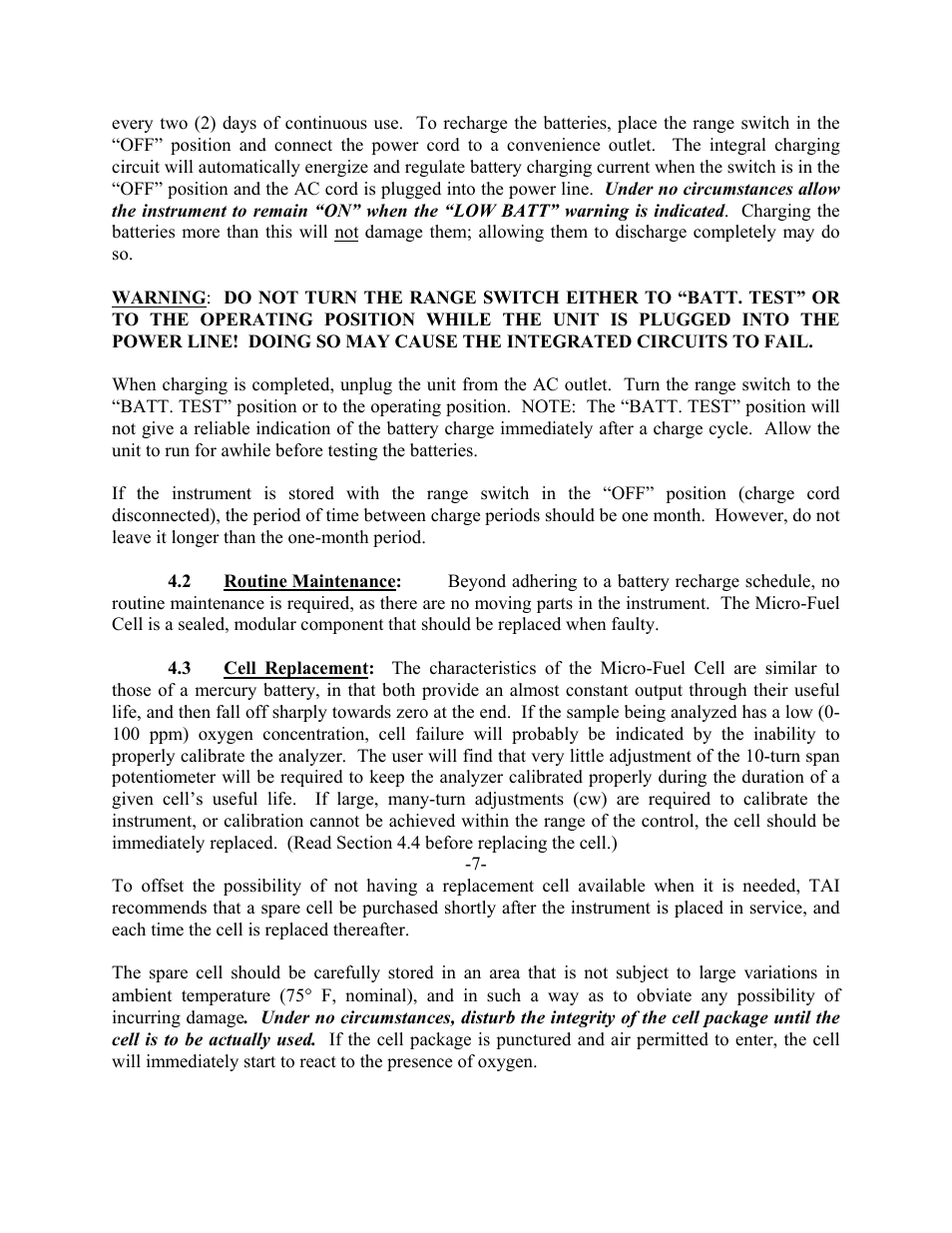 Teledyne 311D - Portable trace oxygen analyzer with digital meter User Manual | Page 9 / 18