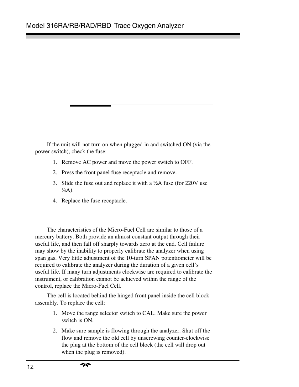 Teledyne 316RA / RB / RAD / RBD - Oxygen analyzers User Manual | Page 16 / 24