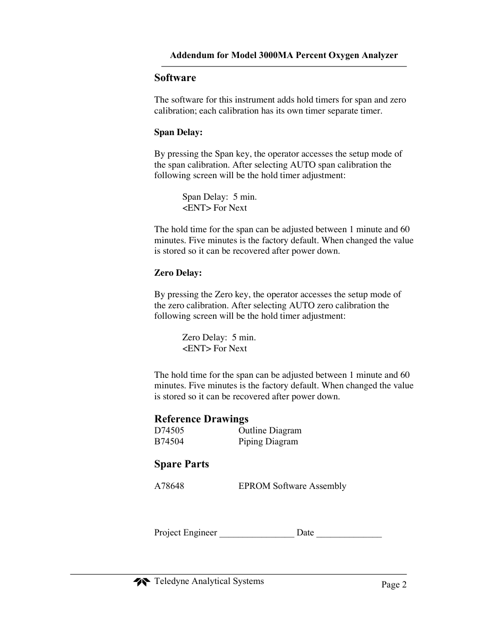Teledyne 3000MA - Paramagnetic oxygen analyzer Addendum User Manual | Page 2 / 2