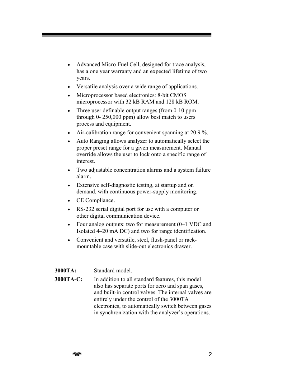 4 model designations | Teledyne 3000TA-EU - General purpose trace oxygen analyzer User Manual | Page 14 / 89