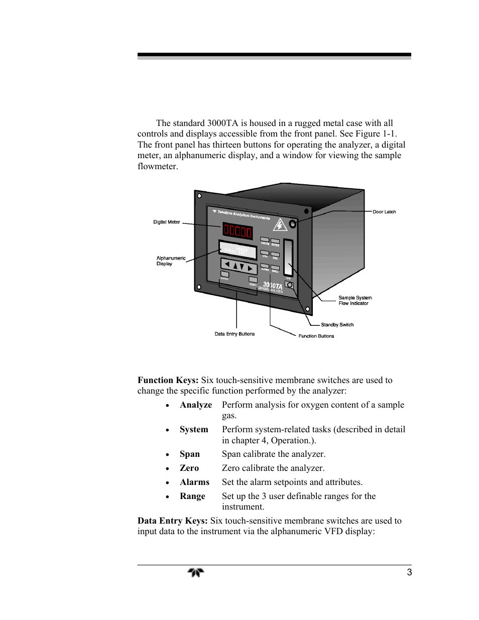 5 front panel (operator interface) | Teledyne 3000TA-EU - General purpose trace oxygen analyzer User Manual | Page 15 / 89