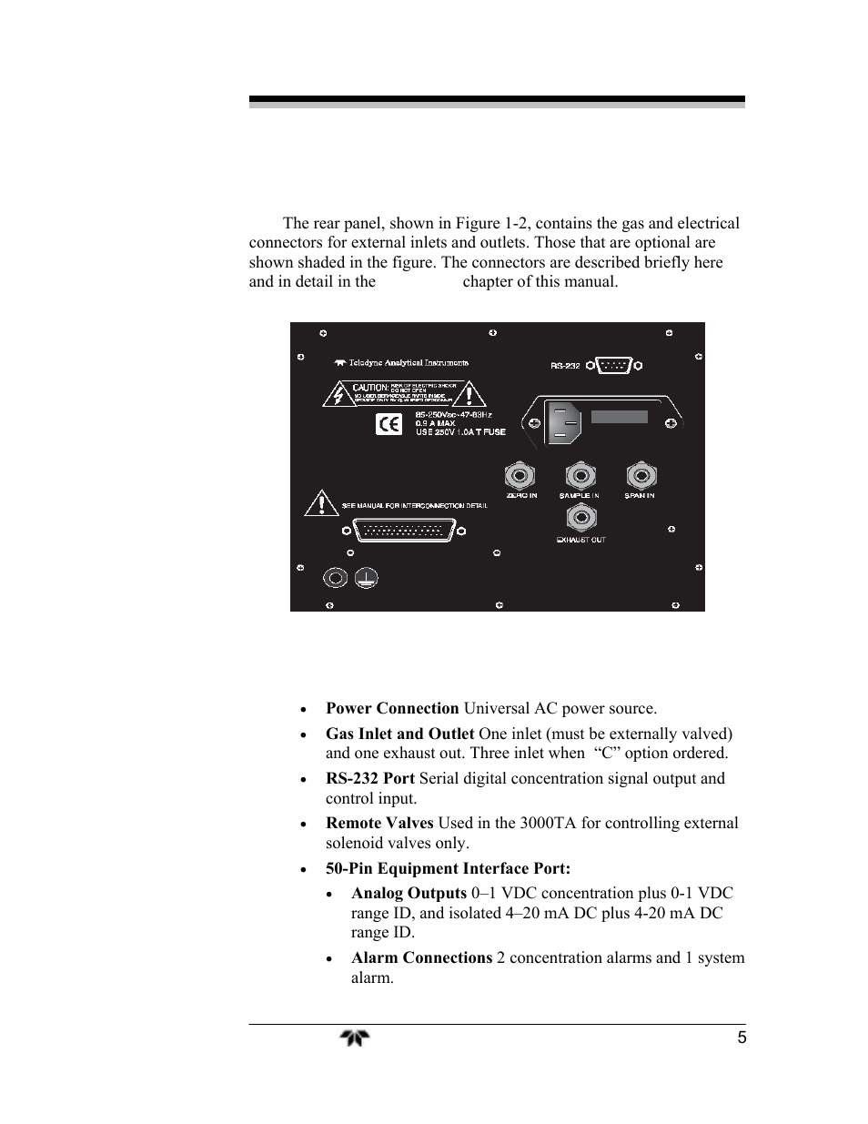 7 rear panel (equipment interface) | Teledyne 3000TA-EU - General purpose trace oxygen analyzer User Manual | Page 17 / 89