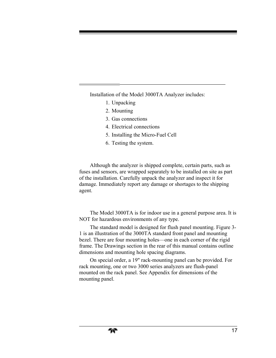 Installation | Teledyne 3000TA-EU - General purpose trace oxygen analyzer User Manual | Page 29 / 89