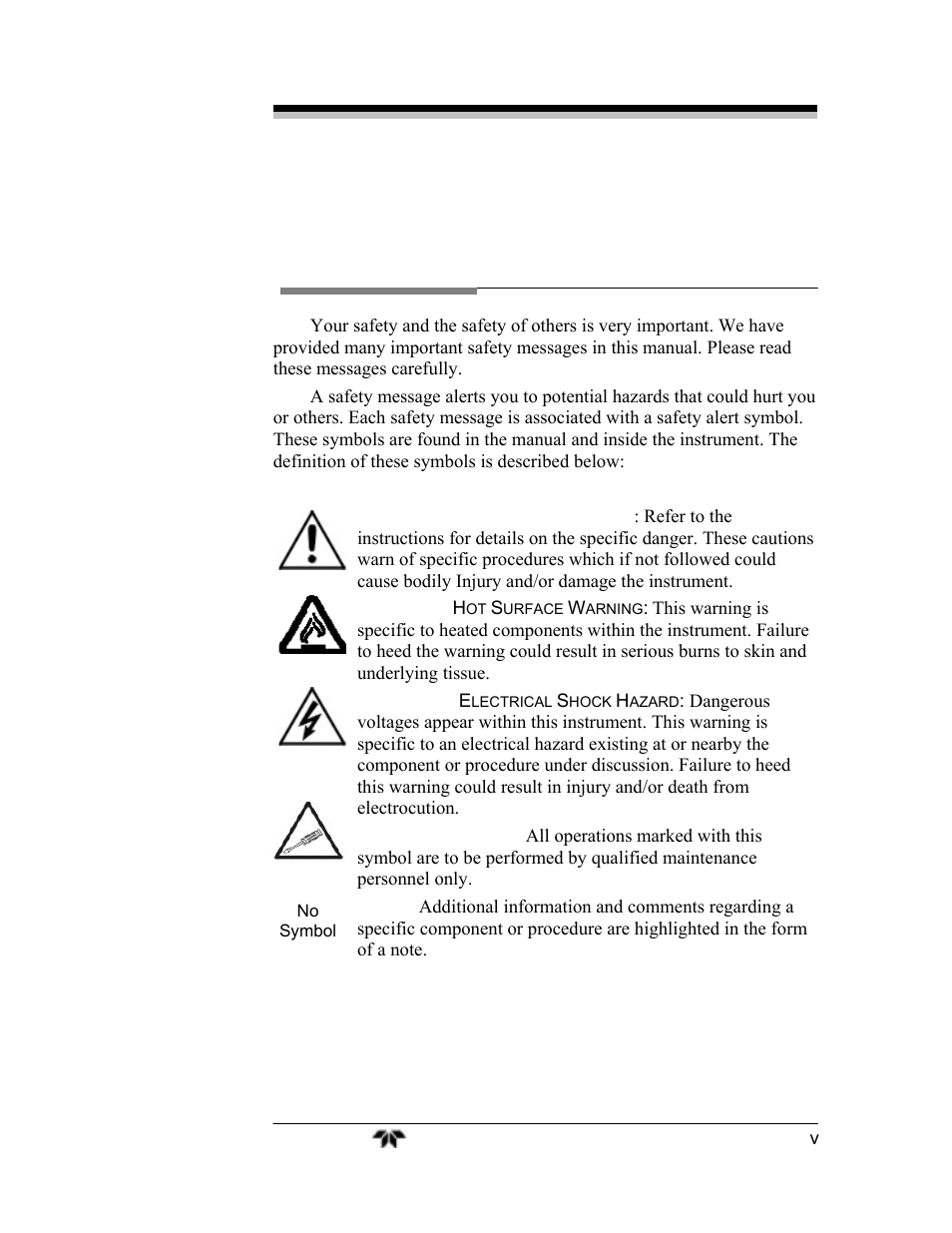 Safety messages | Teledyne 3000TA-EU - General purpose trace oxygen analyzer User Manual | Page 5 / 89