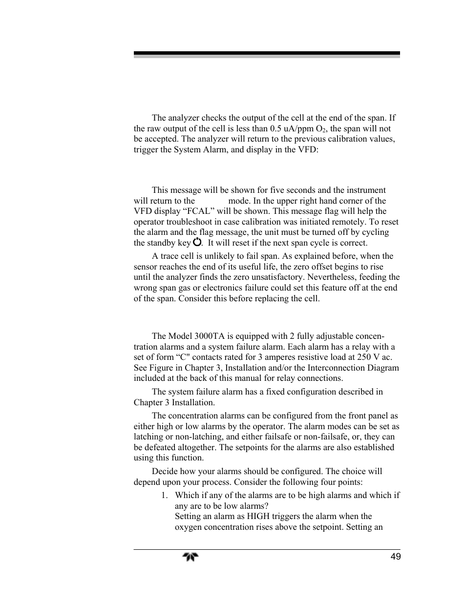 Teledyne 3000TA-EU - General purpose trace oxygen analyzer User Manual | Page 61 / 89