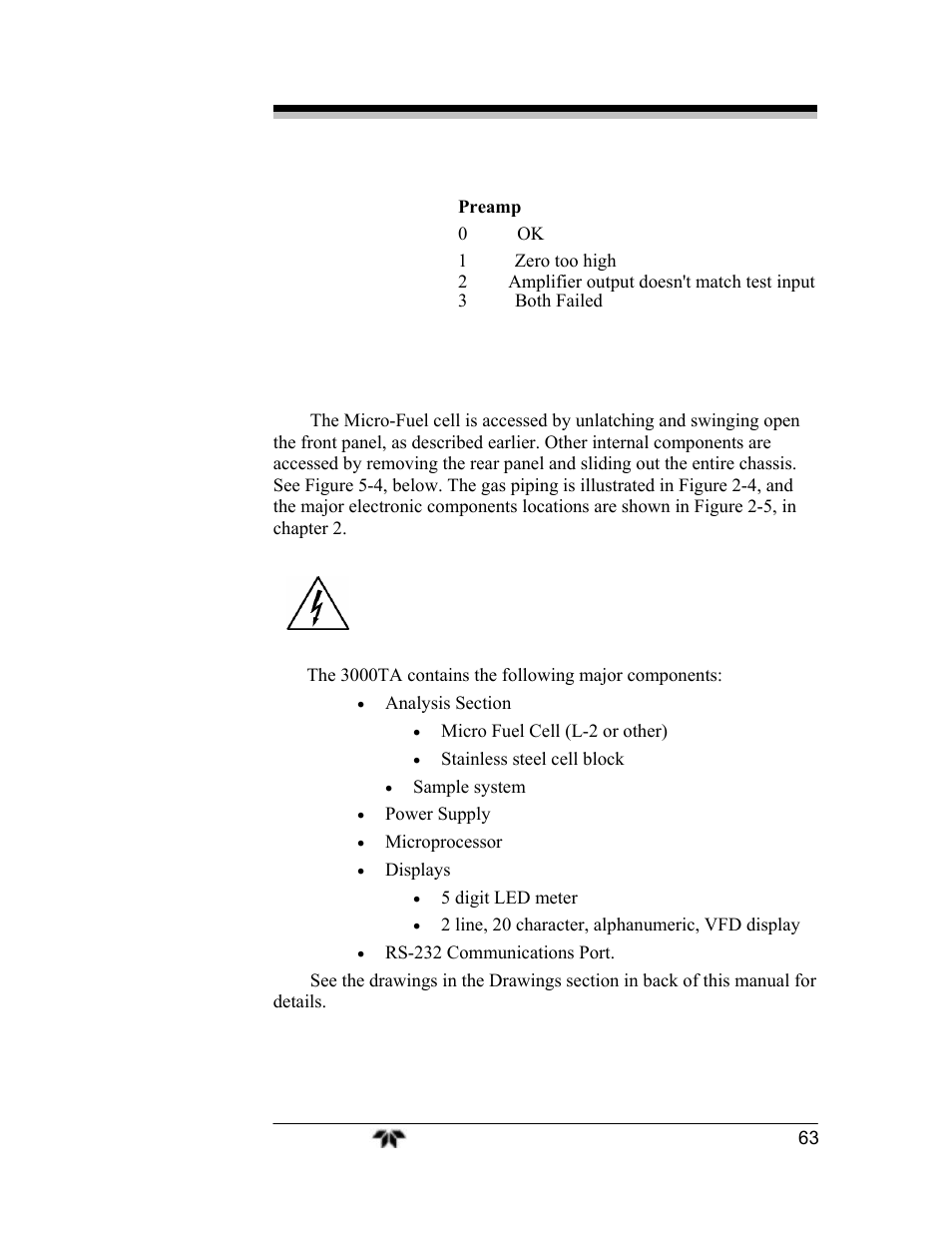 5 major internal components | Teledyne 3000TA-EU - General purpose trace oxygen analyzer User Manual | Page 75 / 89