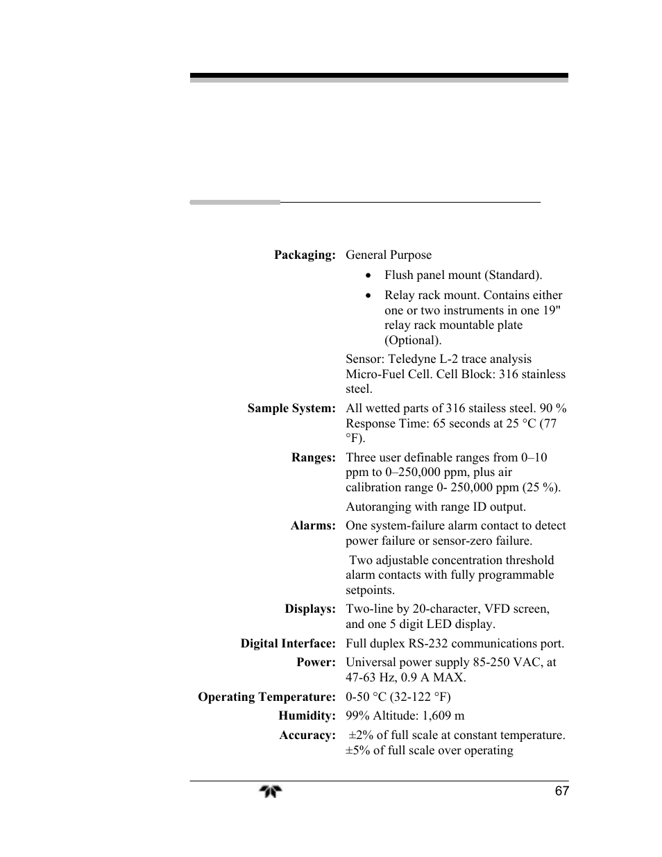 Appendix | Teledyne 3000TA-EU - General purpose trace oxygen analyzer User Manual | Page 79 / 89