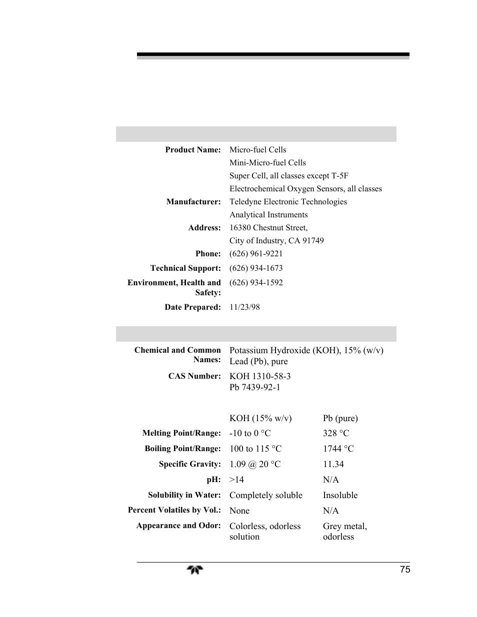 Teledyne 3000TA-EU - General purpose trace oxygen analyzer User Manual | Page 87 / 89