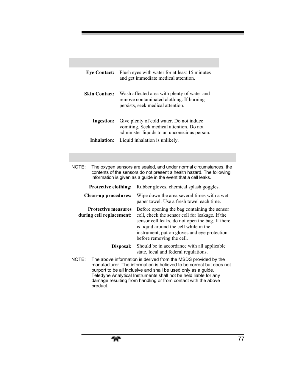 Teledyne 3000TA-EU - General purpose trace oxygen analyzer User Manual | Page 89 / 89