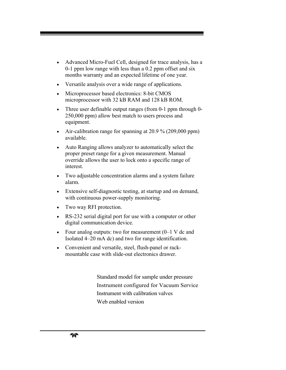 4 model designations | Teledyne 3000TA-XLEU - Trace oxygen analyzer User Manual | Page 18 / 108