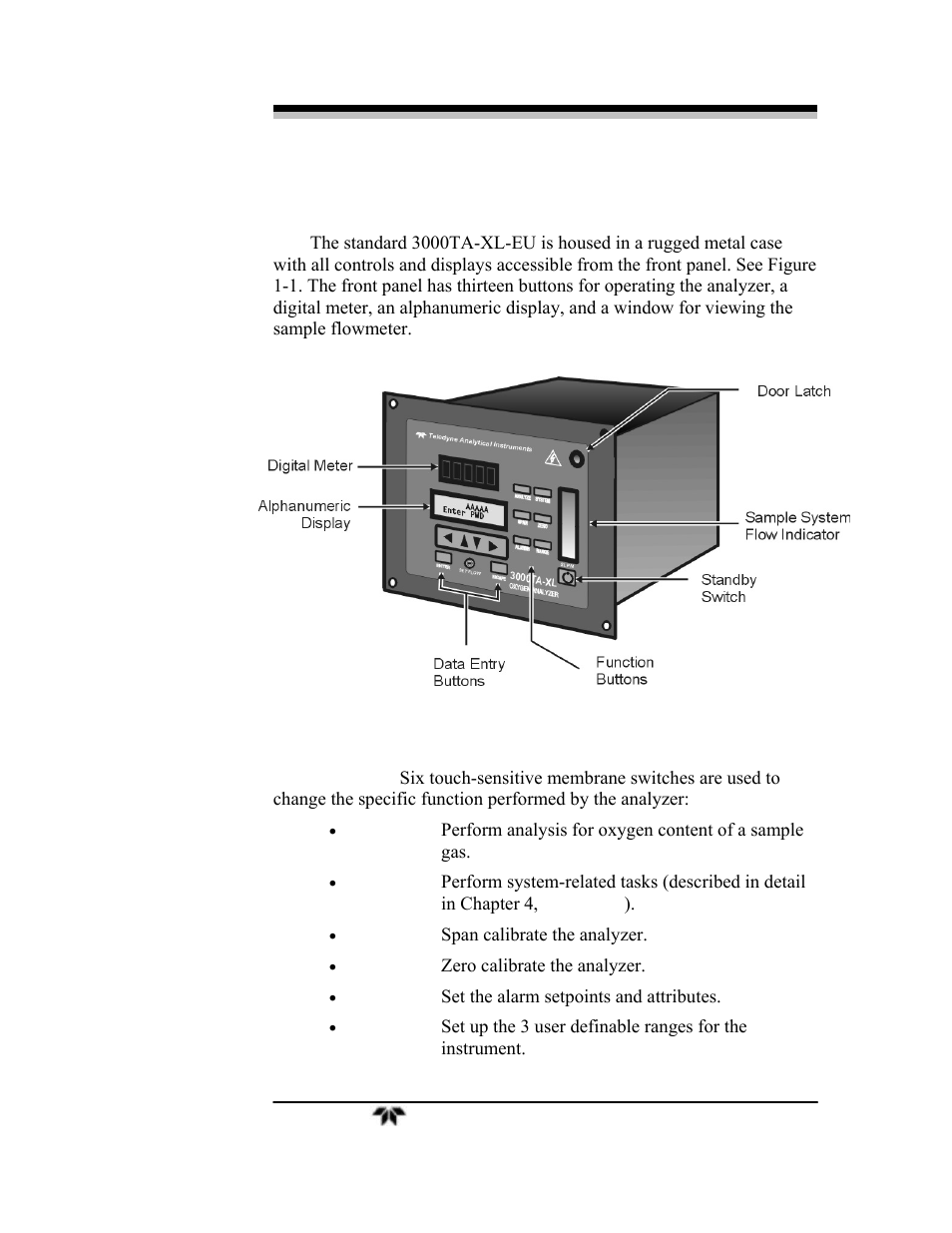 5 front panel (operator interface) | Teledyne 3000TA-XLEU - Trace oxygen analyzer User Manual | Page 19 / 108