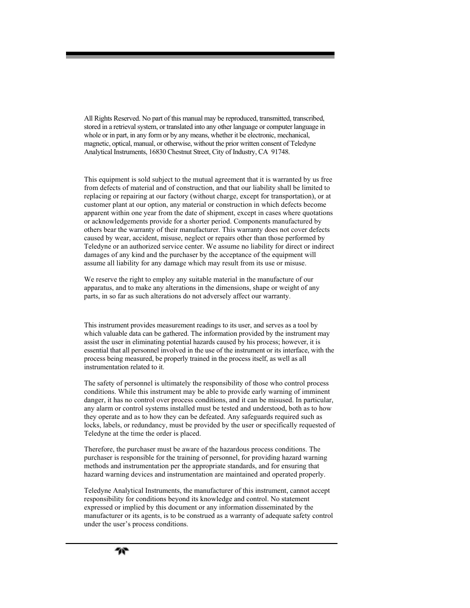 Teledyne 3000TA-XLEU - Trace oxygen analyzer User Manual | Page 2 / 108