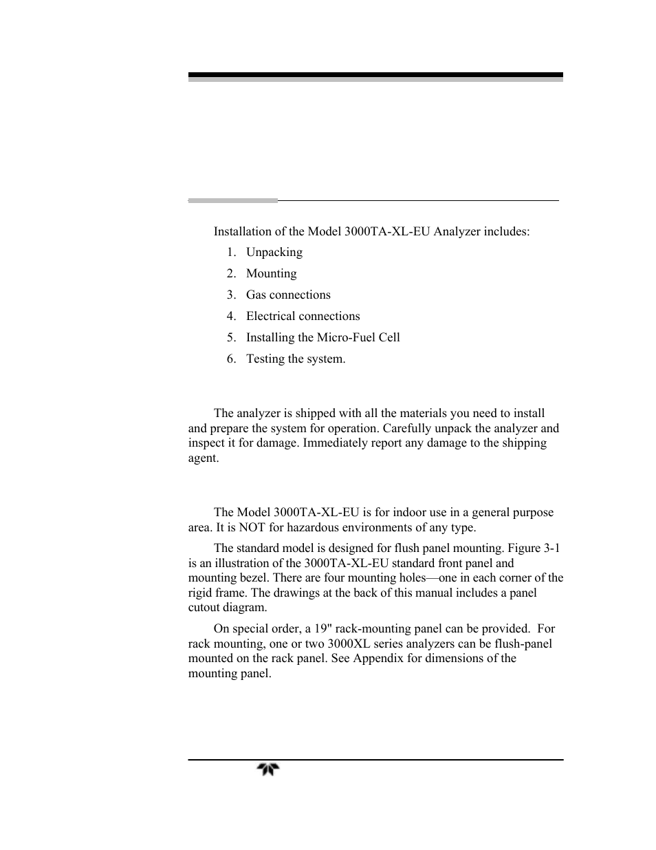 Installation | Teledyne 3000TA-XLEU - Trace oxygen analyzer User Manual | Page 35 / 108