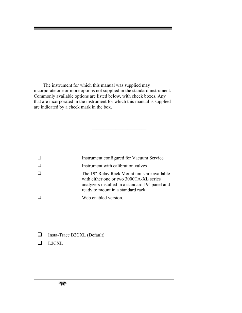 Specific model information | Teledyne 3000TA-XLEU - Trace oxygen analyzer User Manual | Page 4 / 108