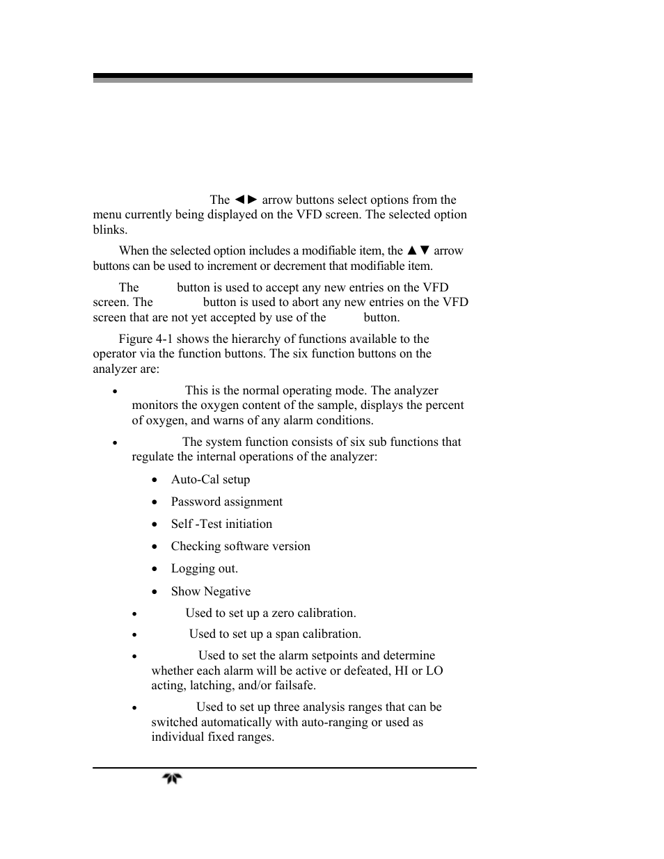 2 using the data entry and function buttons | Teledyne 3000TA-XLEU - Trace oxygen analyzer User Manual | Page 54 / 108