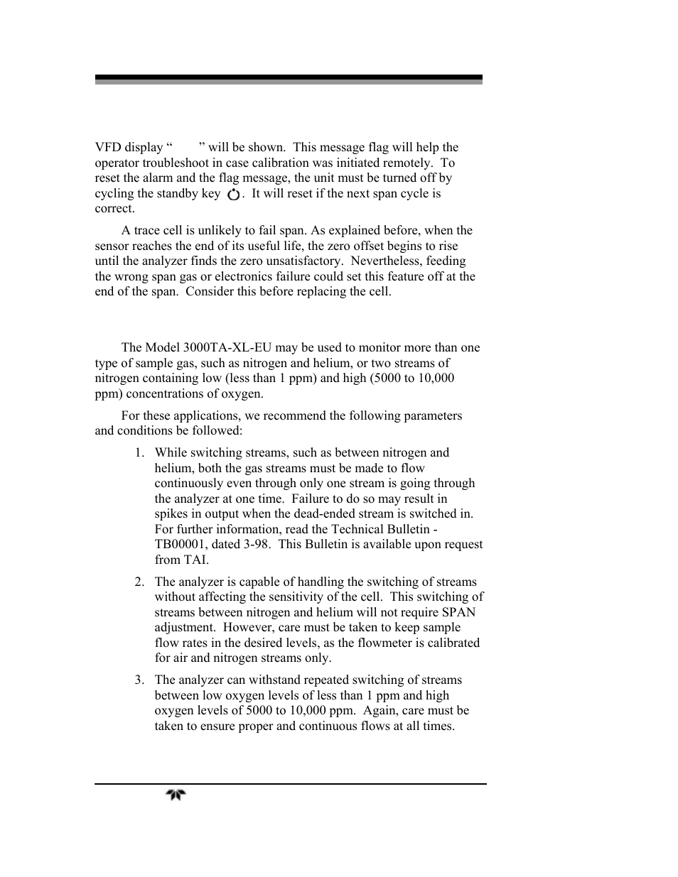 Teledyne 3000TA-XLEU - Trace oxygen analyzer User Manual | Page 70 / 108