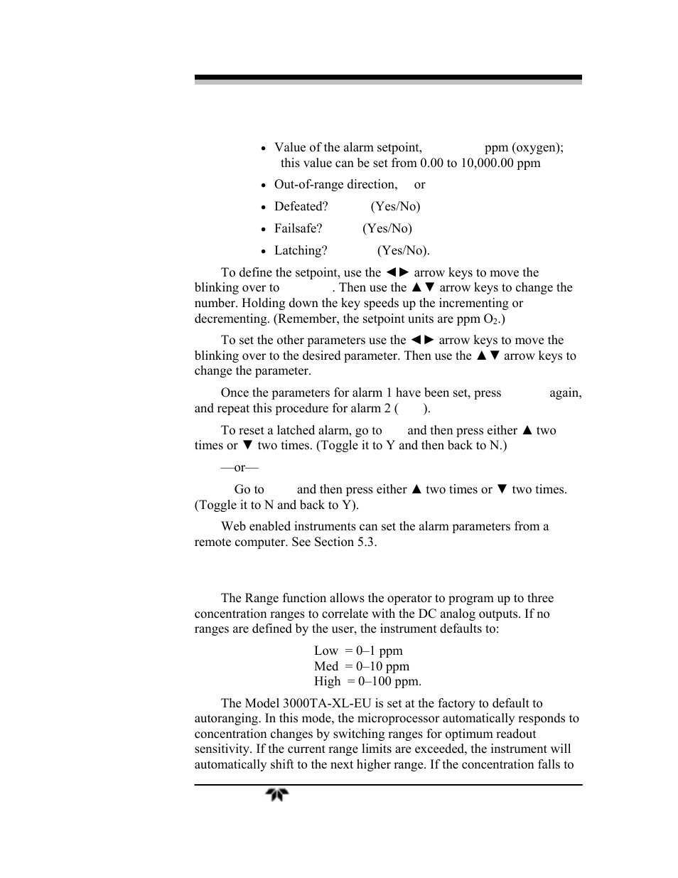 7 the range function | Teledyne 3000TA-XLEU - Trace oxygen analyzer User Manual | Page 73 / 108