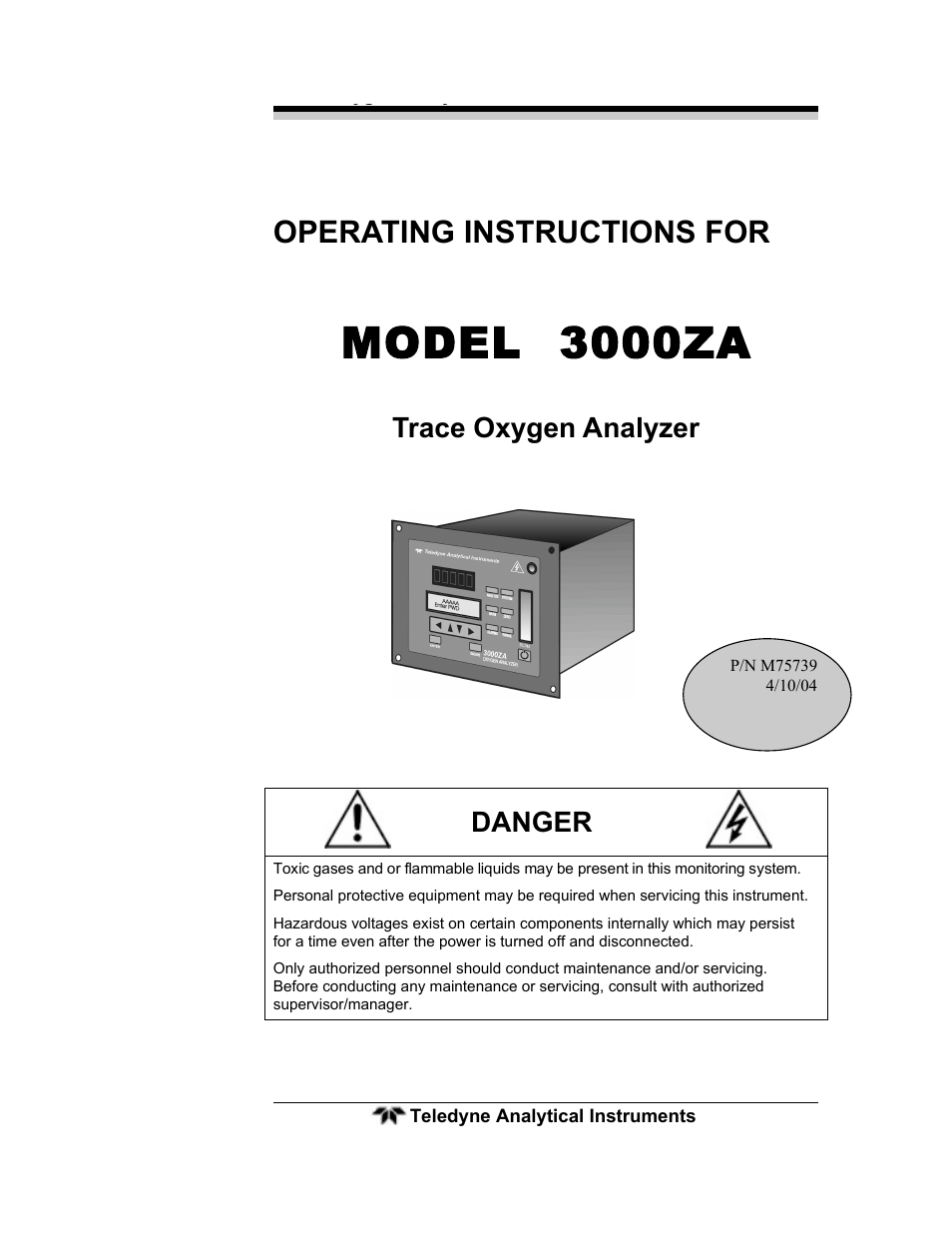 Teledyne 3000ZA - Trace oxygen analyzer User Manual | 81 pages