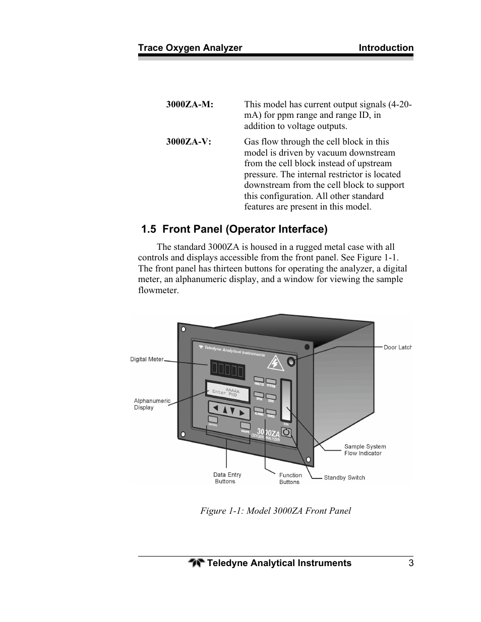 Teledyne 3000ZA - Trace oxygen analyzer User Manual | Page 15 / 81