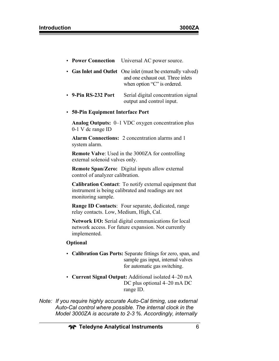 Teledyne 3000ZA - Trace oxygen analyzer User Manual | Page 18 / 81