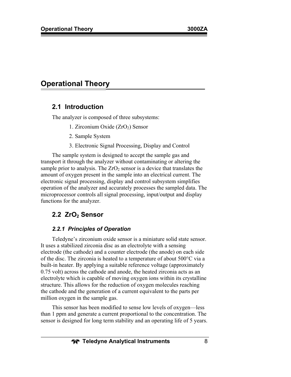 Operational theory | Teledyne 3000ZA - Trace oxygen analyzer User Manual | Page 20 / 81