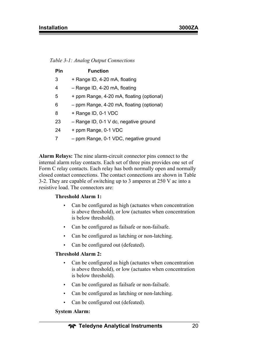 Teledyne 3000ZA - Trace oxygen analyzer User Manual | Page 32 / 81