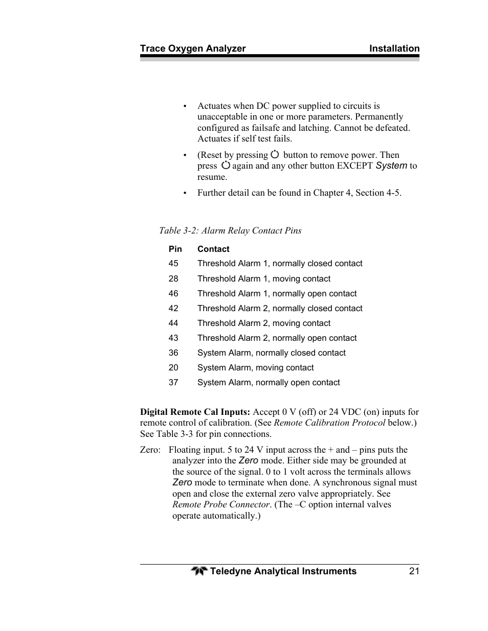Teledyne 3000ZA - Trace oxygen analyzer User Manual | Page 33 / 81