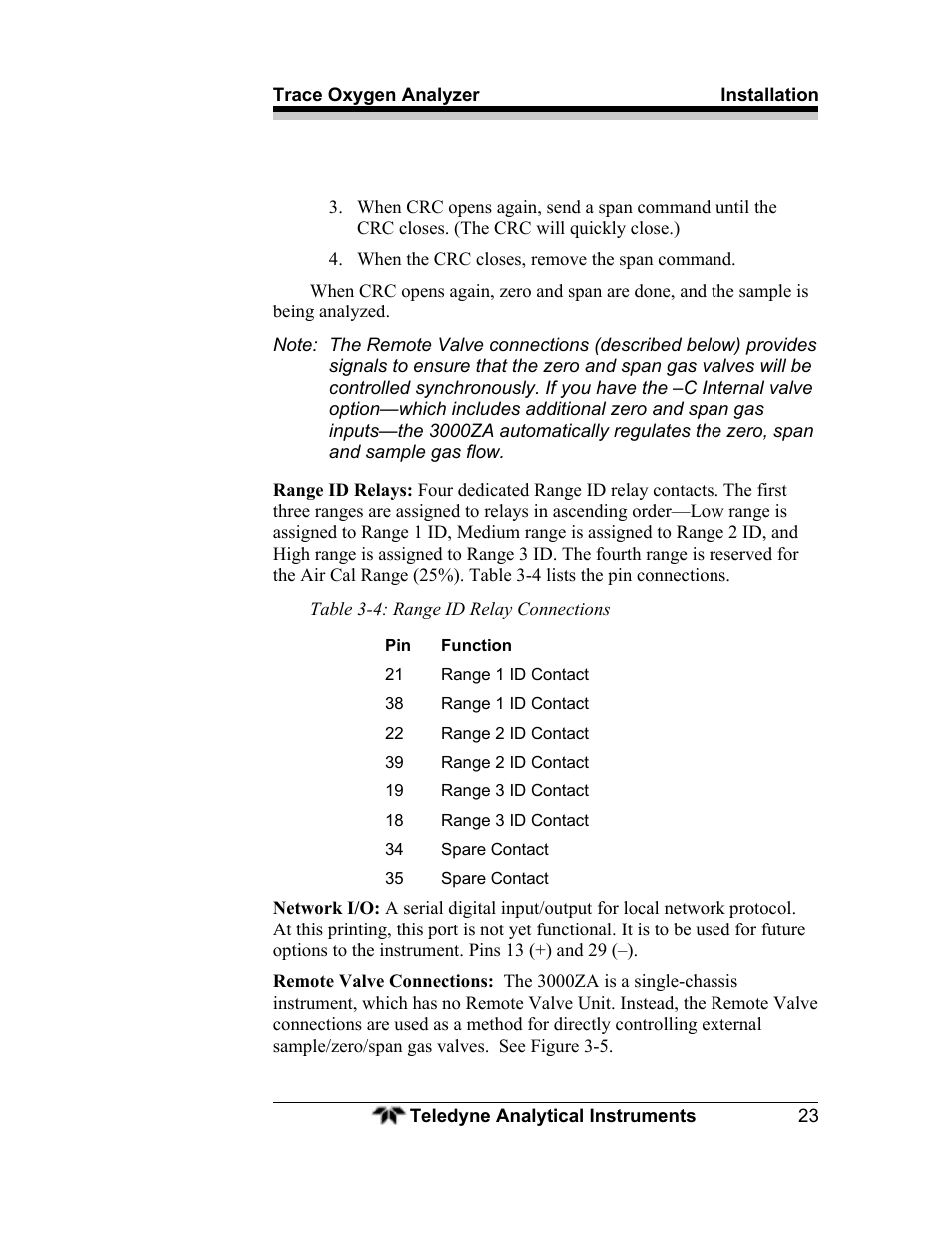 Teledyne 3000ZA - Trace oxygen analyzer User Manual | Page 35 / 81