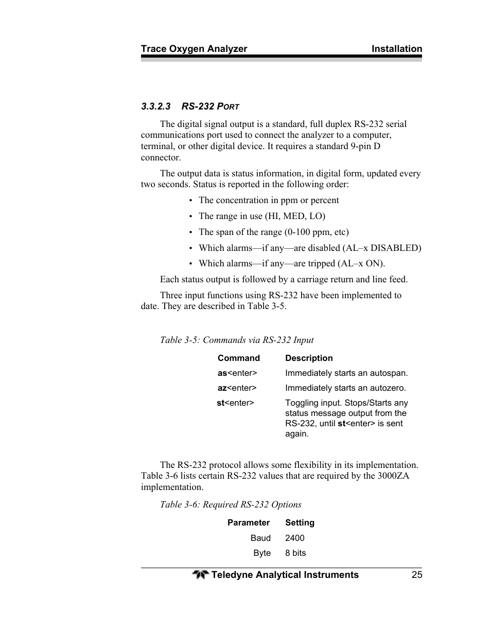 Teledyne 3000ZA - Trace oxygen analyzer User Manual | Page 37 / 81