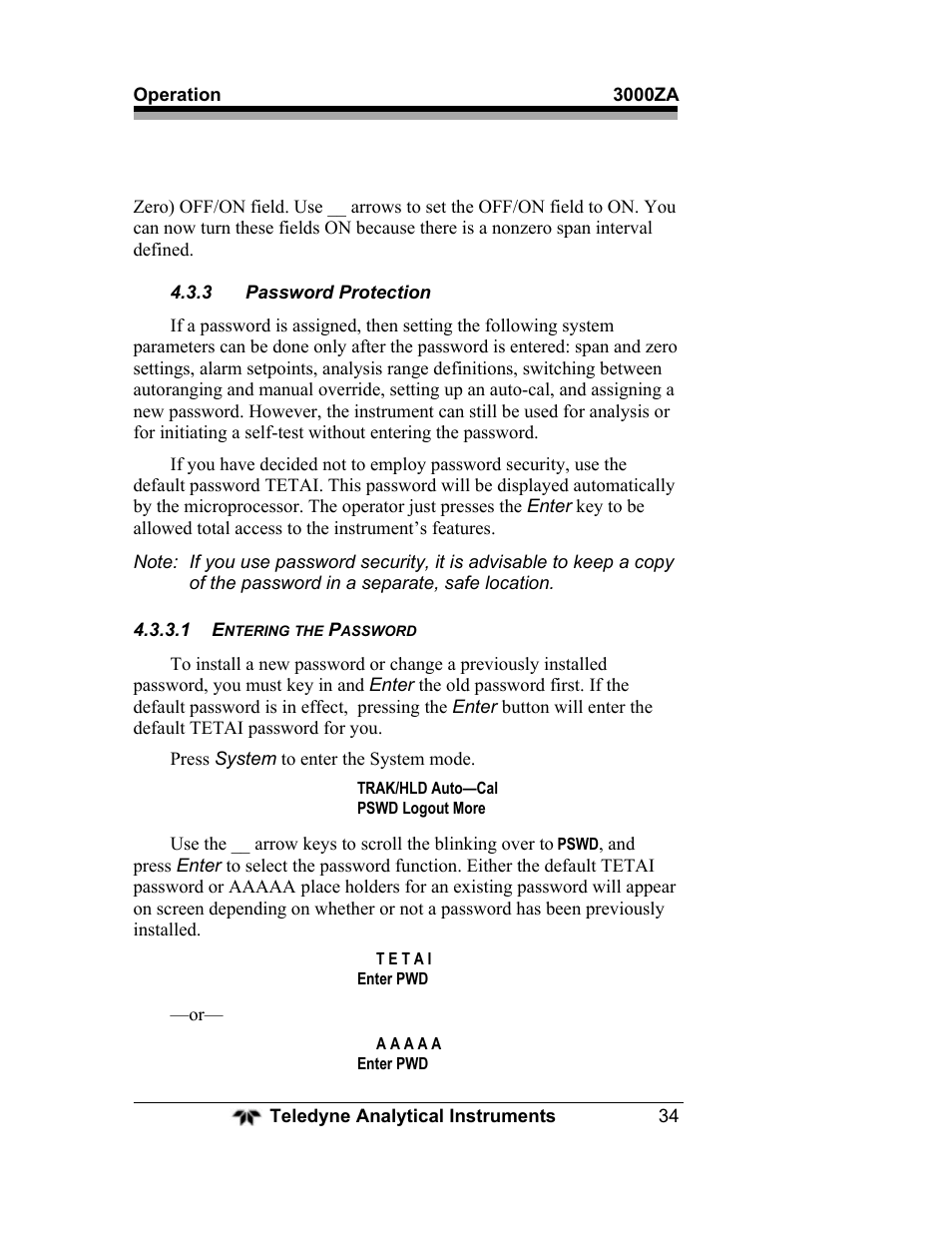 Teledyne 3000ZA - Trace oxygen analyzer User Manual | Page 46 / 81