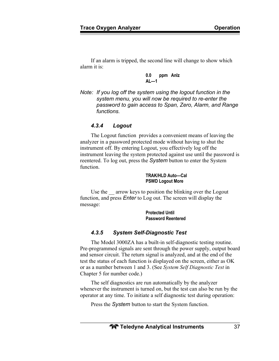 Teledyne 3000ZA - Trace oxygen analyzer User Manual | Page 49 / 81