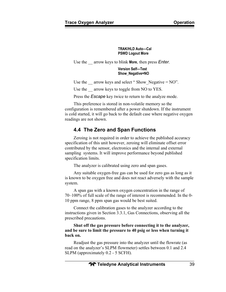 Teledyne 3000ZA - Trace oxygen analyzer User Manual | Page 51 / 81