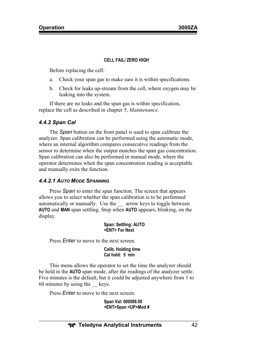 Teledyne 3000ZA - Trace oxygen analyzer User Manual | Page 54 / 81