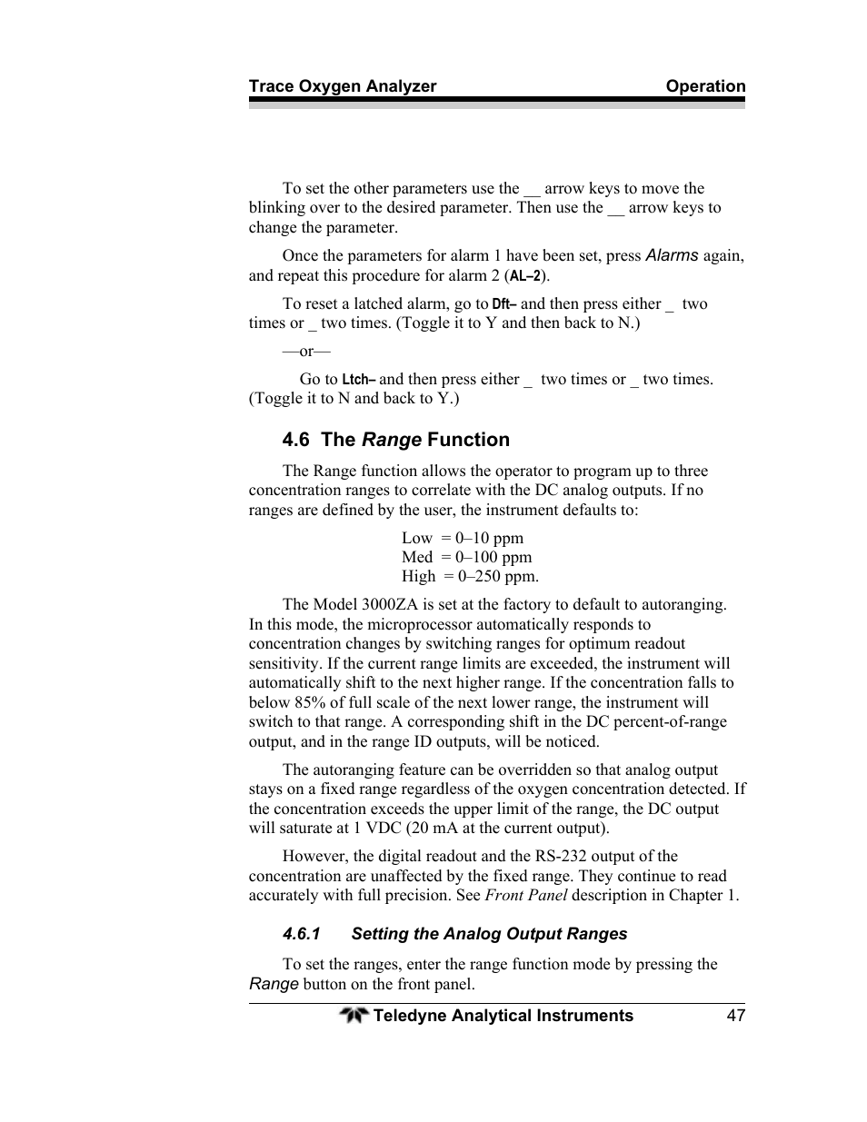 Teledyne 3000ZA - Trace oxygen analyzer User Manual | Page 59 / 81